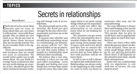 Secret in Relationships 18th April 2018
